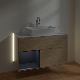 Тумба под раковину Villeroy & Boch Finion 100х50,1 см с подсветкой МДФ шпон дуба/стекло белое матовое G771HGPC