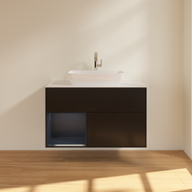 Тумба под раковину Villeroy & Boch Finion 100х50,1 см с подсветкой МДФ черный матовый лак/стекло белое матовое G771HGPD