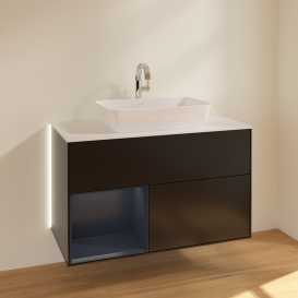 Тумба под раковину Villeroy & Boch Finion 100х50,1 см с подсветкой МДФ черный матовый лак/стекло белое матовое G771HGPD