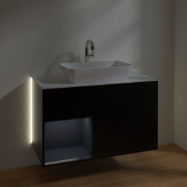 Тумба под раковину Villeroy & Boch Finion 100х50,1 см с подсветкой МДФ черный матовый лак/стекло белое матовое G771HGPD
