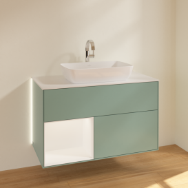 Тумба под раковину Villeroy & Boch Finion 100х50,1 см с подсветкой МДФ оливковый матовый лак/стекло белое матовое G771MTGM