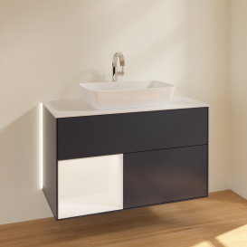 Тумба под раковину Villeroy & Boch Finion 100х50,1 см с подсветкой МДФ темно-синий матовый лак/стекло белое матовое G771MTHG
