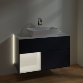 Тумба под раковину Villeroy & Boch Finion 100х50,1 см с подсветкой МДФ темно-синий матовый лак/стекло белое матовое G771MTHG