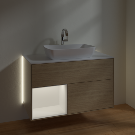 Тумба под раковину Villeroy & Boch Finion 100х50,1 см с подсветкой МДФ шпон дуба/стекло белое матовое G771MTPC