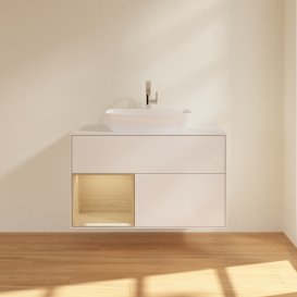 Тумба под раковину Villeroy & Boch Finion 100х50,1 см с подсветкой МДФ глянцевый белый лак/стекло белое матовое G771PCGF