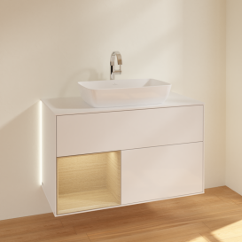 Тумба под раковину Villeroy & Boch Finion 100х50,1 см с подсветкой МДФ глянцевый белый лак/стекло белое матовое G771PCGF