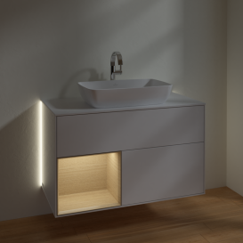 Тумба под раковину Villeroy & Boch Finion 100х50,1 см с подсветкой МДФ глянцевый белый лак/стекло белое матовое G771PCGF