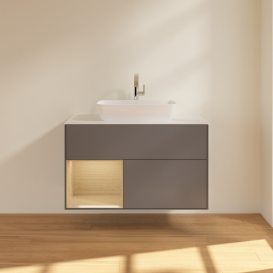 Тумба под раковину Villeroy & Boch Finion 100х50,1 см с подсветкой МДФ антрацит матовый лак/стекло белое матовое G771PCGK