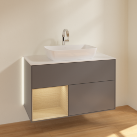 Тумба под раковину Villeroy & Boch Finion 100х50,1 см с подсветкой МДФ антрацит матовый лак/стекло белое матовое G771PCGK