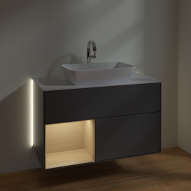 Тумба под раковину Villeroy & Boch Finion 100х50,1 см с подсветкой МДФ антрацит матовый лак/стекло белое матовое G771PCGK