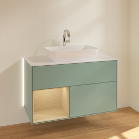 Тумба под раковину Villeroy & Boch Finion 100х50,1 см с подсветкой МДФ оливковый матовый лак/стекло белое матовое G771PCGM