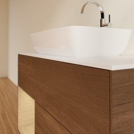 Тумба под раковину Villeroy & Boch Finion 100х50,1 см с подсветкой МДФ шпон грецкого ореха/стекло белое матовое G771PCGN