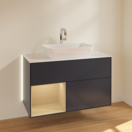 Тумба под раковину Villeroy & Boch Finion 100х50,1 см с подсветкой МДФ темно-синий матовый лак/стекло белое матовое G771PCHG