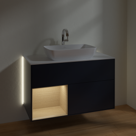 Тумба под раковину Villeroy & Boch Finion 100х50,1 см с подсветкой МДФ темно-синий матовый лак/стекло белое матовое G771PCHG