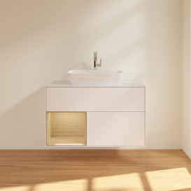 Тумба під раковину Villeroy & Boch Finion 100х50,1 см із підсвічуванням МДФ білий матовий лак/скло біле матове G771PCMT