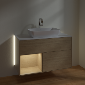 Тумба под раковину Villeroy & Boch Finion 100х50,1 см с подсветкой МДФ шпон дуба/стекло белое матовое G771PCPC