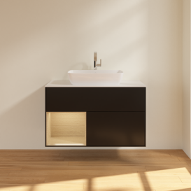 Тумба под раковину Villeroy & Boch Finion 100х50,1 см с подсветкой МДФ черный матовый лак/стекло белое матовое G771PCPD