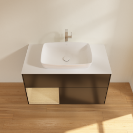 Тумба под раковину Villeroy & Boch Finion 100х50,1 см с подсветкой МДФ черный матовый лак/стекло белое матовое G771PCPD