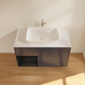 Тумба под раковину Villeroy & Boch Finion 100х50,1 см с подсветкой МДФ темно-синий матовый лак/стекло белое матовое G771PDHG