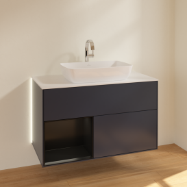 Тумба под раковину Villeroy & Boch Finion 100х50,1 см с подсветкой МДФ темно-синий матовый лак/стекло белое матовое G771PDHG