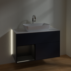 Тумба под раковину Villeroy & Boch Finion 100х50,1 см с подсветкой МДФ темно-синий матовый лак/стекло белое матовое G771PDHG