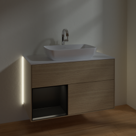 Тумба под раковину Villeroy & Boch Finion 100х50,1 см с подсветкой МДФ шпон дуба/стекло белое матовое G771PDPC