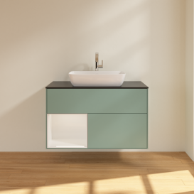 Тумба под раковину Villeroy & Boch Finion 100х50,1 см с подсветкой МДФ оливковый матовый лак/стекло черное матовое G772GFGM