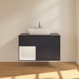 Тумба под раковину Villeroy & Boch Finion 100х50,1 см с подсветкой МДФ темно-синий матовый лак/стекло черное матовое G772GFHG
