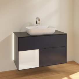 Тумба под раковину Villeroy & Boch Finion 100х50,1 см с подсветкой МДФ темно-синий матовый лак/стекло черное матовое G772GFHG