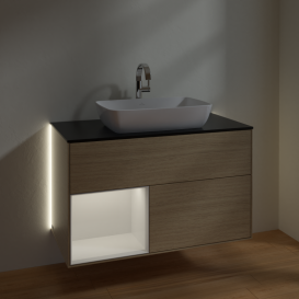 Тумба под раковину Villeroy & Boch Finion 100х50,1 см с подсветкой МДФ шпон дуба/стекло черное матовое G772GFPC