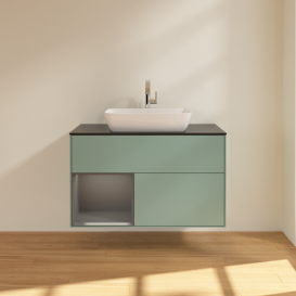 Тумба под раковину Villeroy & Boch Finion 100х50,1 см с подсветкой МДФ оливковый матовый лак/стекло черное матовое G772GKGM