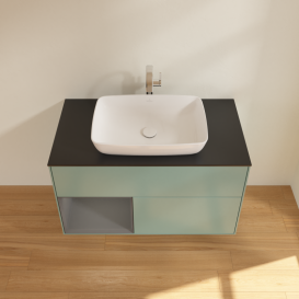 Тумба под раковину Villeroy & Boch Finion 100х50,1 см с подсветкой МДФ оливковый матовый лак/стекло черное матовое G772GKGM