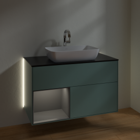 Тумба под раковину Villeroy & Boch Finion 100х50,1 см с подсветкой МДФ оливковый матовый лак/стекло черное матовое G772GKGM
