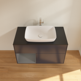 Тумба под раковину Villeroy & Boch Finion 100х50,1 см с подсветкой МДФ темно-синий матовый лак/стекло черное матовое G772GKHG