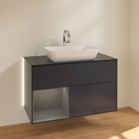 Тумба под раковину Villeroy & Boch Finion 100х50,1 см с подсветкой МДФ темно-синий матовый лак/стекло черное матовое G772GKHG