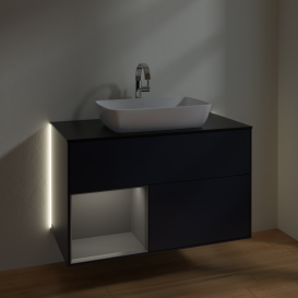 Тумба под раковину Villeroy & Boch Finion 100х50,1 см с подсветкой МДФ темно-синий матовый лак/стекло черное матовое G772GKHG