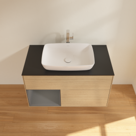 Тумба під раковину Villeroy & Boch Finion 100х50,1 см із підсвічуванням МДФ шпон дуба/скло чорне матове G772GKPC