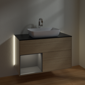 Тумба під раковину Villeroy & Boch Finion 100х50,1 см із підсвічуванням МДФ шпон дуба/скло чорне матове G772GKPC