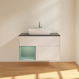 Тумба под раковину Villeroy & Boch Finion 100х50,1 см с подсветкой МДФ глянцевый белый лак/стекло черное матовое G772GMGF