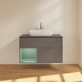 Тумба под раковину Villeroy & Boch Finion 100х50,1 см с подсветкой МДФ антрацит матовый лак/стекло черное матовое G772GMGK