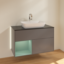 Тумба под раковину Villeroy & Boch Finion 100х50,1 см с подсветкой МДФ антрацит матовый лак/стекло черное матовое G772GMGK