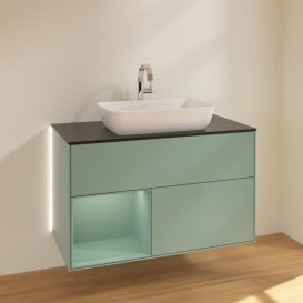 Тумба под раковину Villeroy & Boch Finion 100х50,1 см с подсветкой МДФ оливковый матовый лак/стекло черное матовое G772GMGM