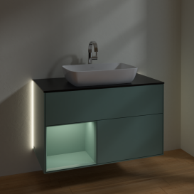 Тумба под раковину Villeroy & Boch Finion 100х50,1 см с подсветкой МДФ оливковый матовый лак/стекло черное матовое G772GMGM