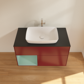 Тумба под раковину Villeroy & Boch Finion 100х50,1 см с подсветкой МДФ пион матовый лак/стекло черное матовое G772GMHB