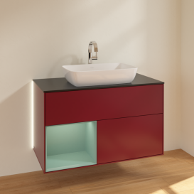 Тумба под раковину Villeroy & Boch Finion 100х50,1 см с подсветкой МДФ пион матовый лак/стекло черное матовое G772GMHB