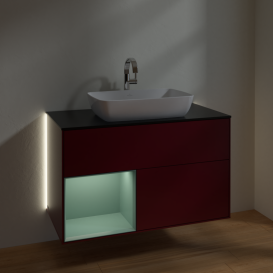 Тумба под раковину Villeroy & Boch Finion 100х50,1 см с подсветкой МДФ пион матовый лак/стекло черное матовое G772GMHB