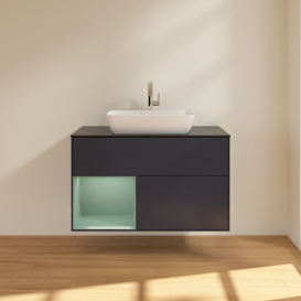 Тумба под раковину Villeroy & Boch Finion 100х50,1 см с подсветкой МДФ темно-синий матовый лак/стекло черное матовое G772GMHG
