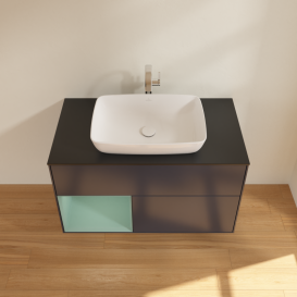 Тумба под раковину Villeroy & Boch Finion 100х50,1 см с подсветкой МДФ темно-синий матовый лак/стекло черное матовое G772GMHG