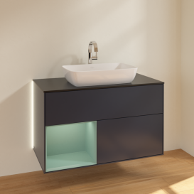 Тумба под раковину Villeroy & Boch Finion 100х50,1 см с подсветкой МДФ темно-синий матовый лак/стекло черное матовое G772GMHG