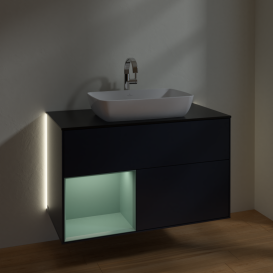Тумба под раковину Villeroy & Boch Finion 100х50,1 см с подсветкой МДФ темно-синий матовый лак/стекло черное матовое G772GMHG